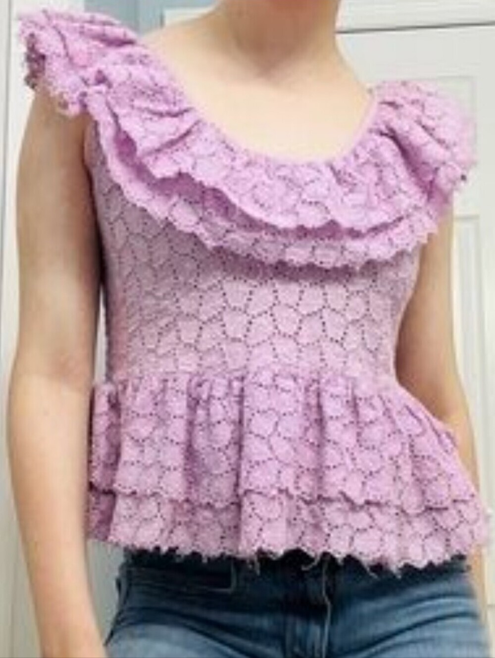 House of Harlow 1960 Lavender Eyelet Ruffle Peplum Tank